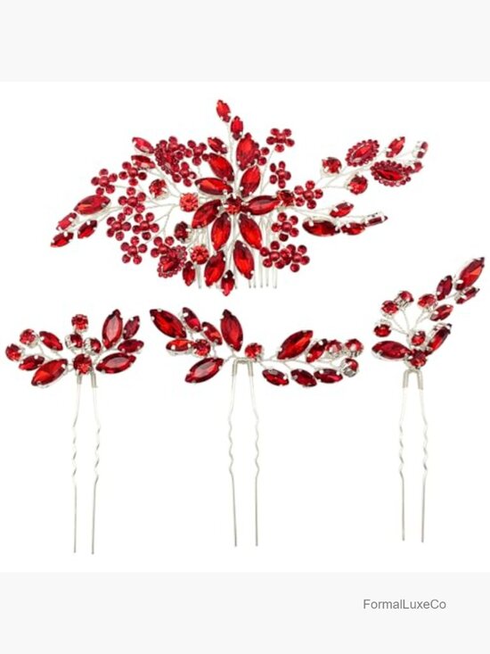 4 Crystal Flower Hair Side Combs Pins Bridal Wedding Hair Accessories Set main image 4